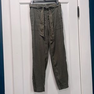 Lou & Grey Linen Tie-Waist Pants, XS, Olive Green